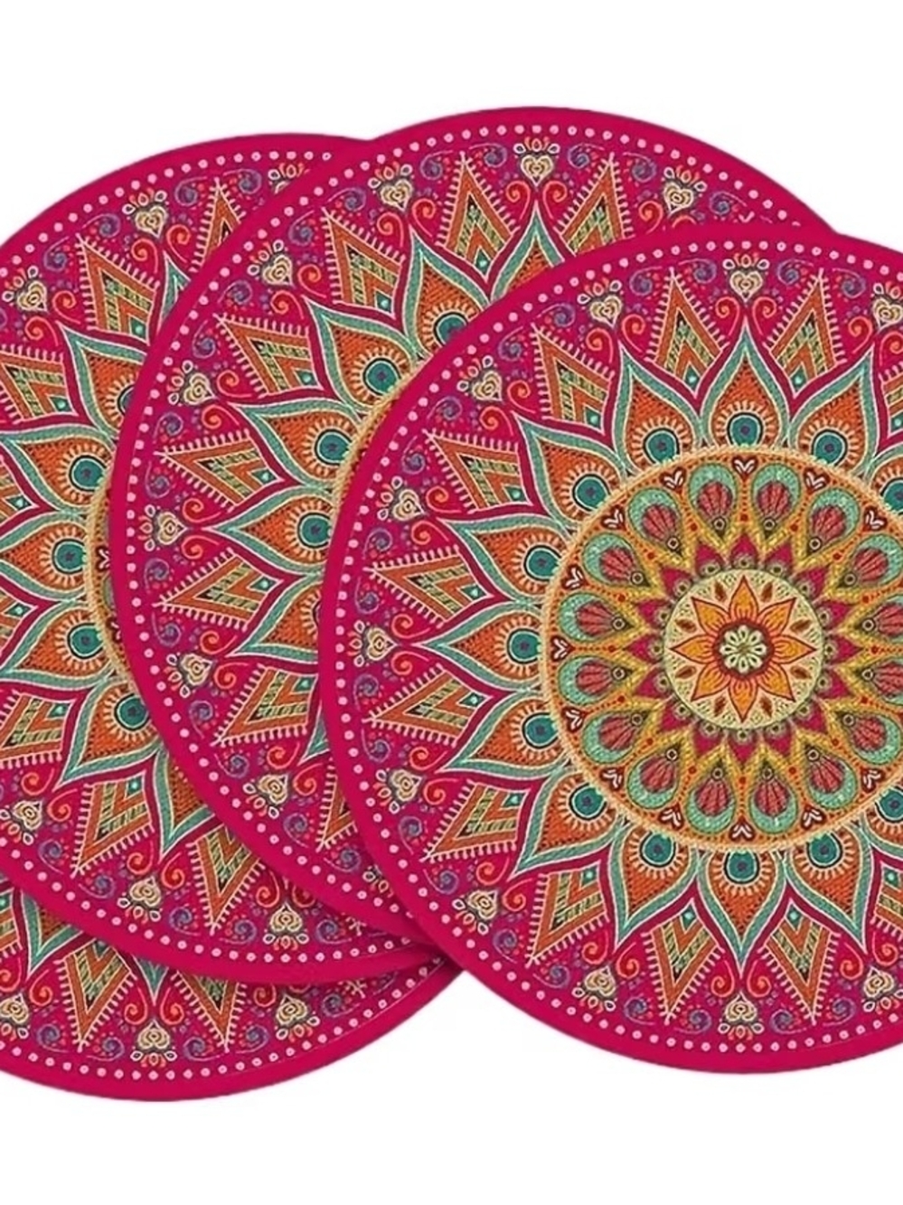 Vibrant Pink Mandala Round Placemats Set